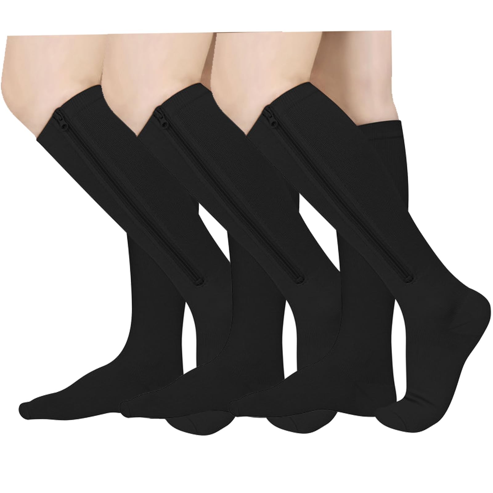 3 Pairs Zipper Compression Socks, 15-20 mmHg Closed Toe Compression Stocking …