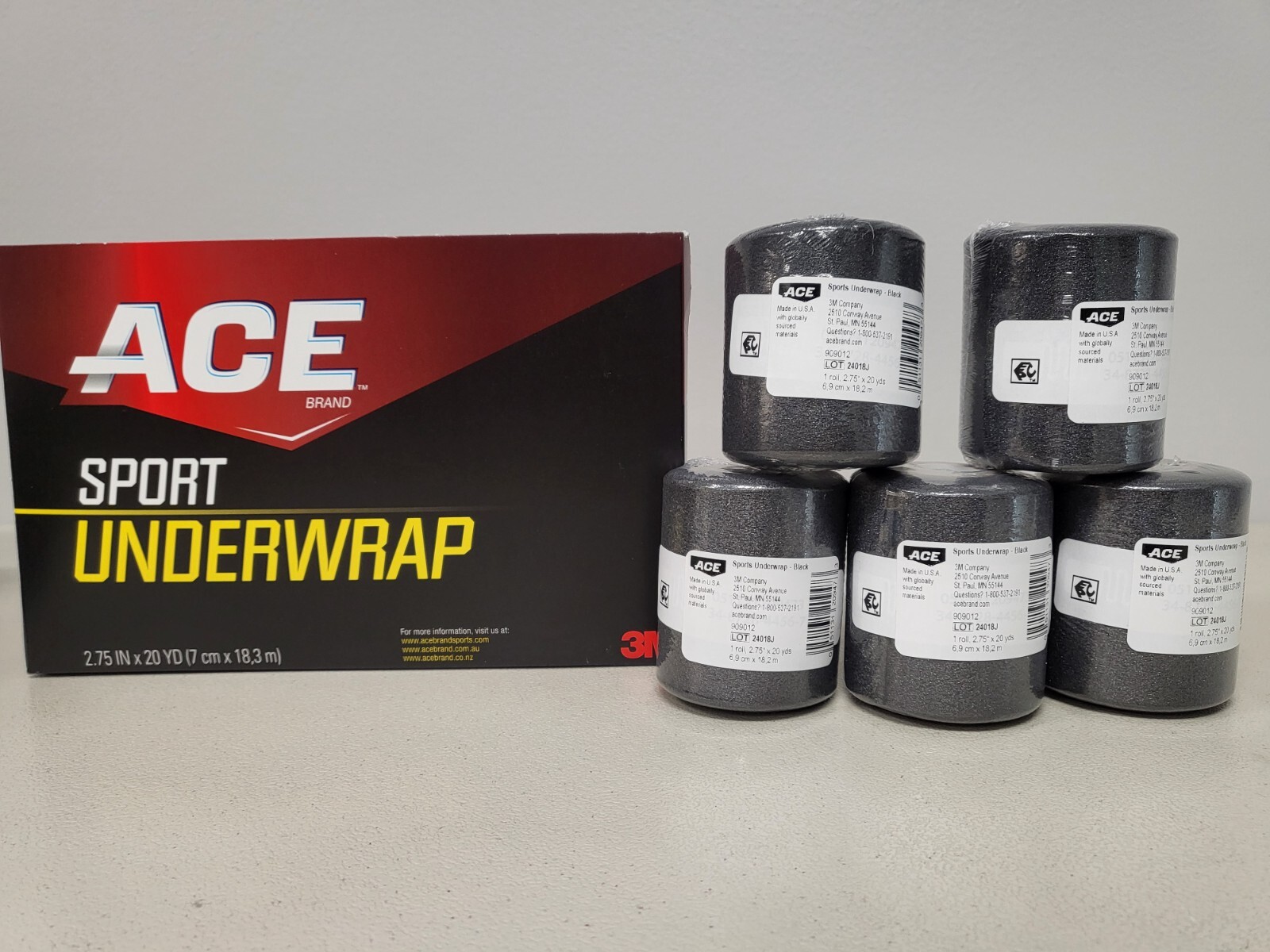 ACE™ Brand Sports Underwrap, Black, 2.75 in x 20 yds/ 6,9 cm x 18,2 cm (5 rolls)