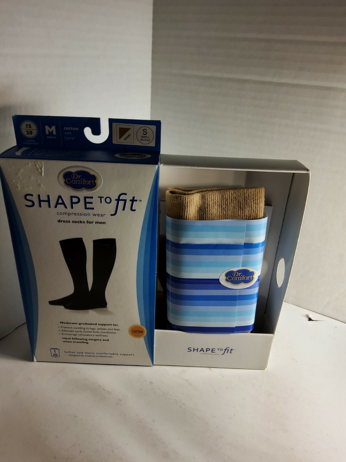 Dr. Comfort Mens 15-20 mmhg Shape to Fit Compression Dress Socks – Small – Khaki