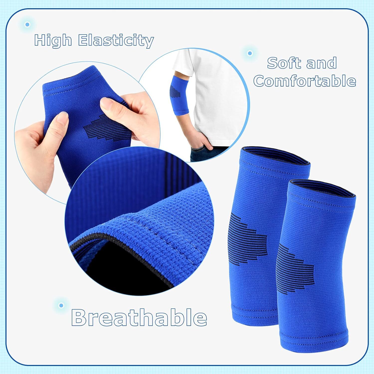 Kasyat Kids Elbow Brace Knit Compression Sleeve Medium, Black, Blue
