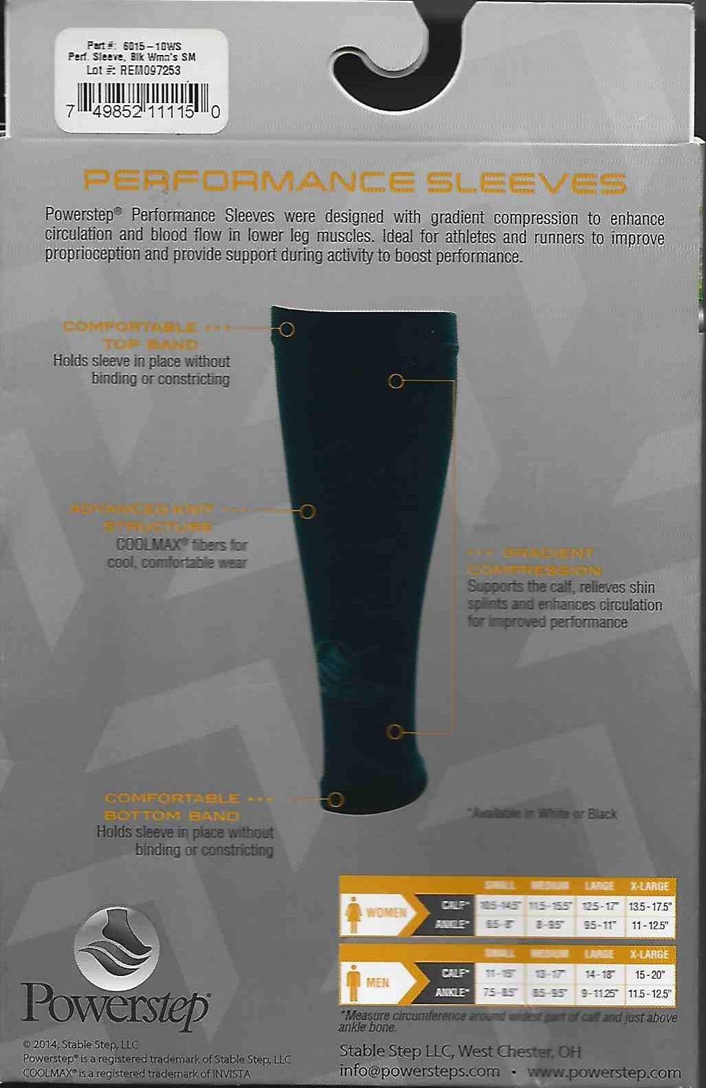 POWERSTEP WOMEN’S PERFORMANCE SLEEVES – BLACK, SIZE SMALL -NEW