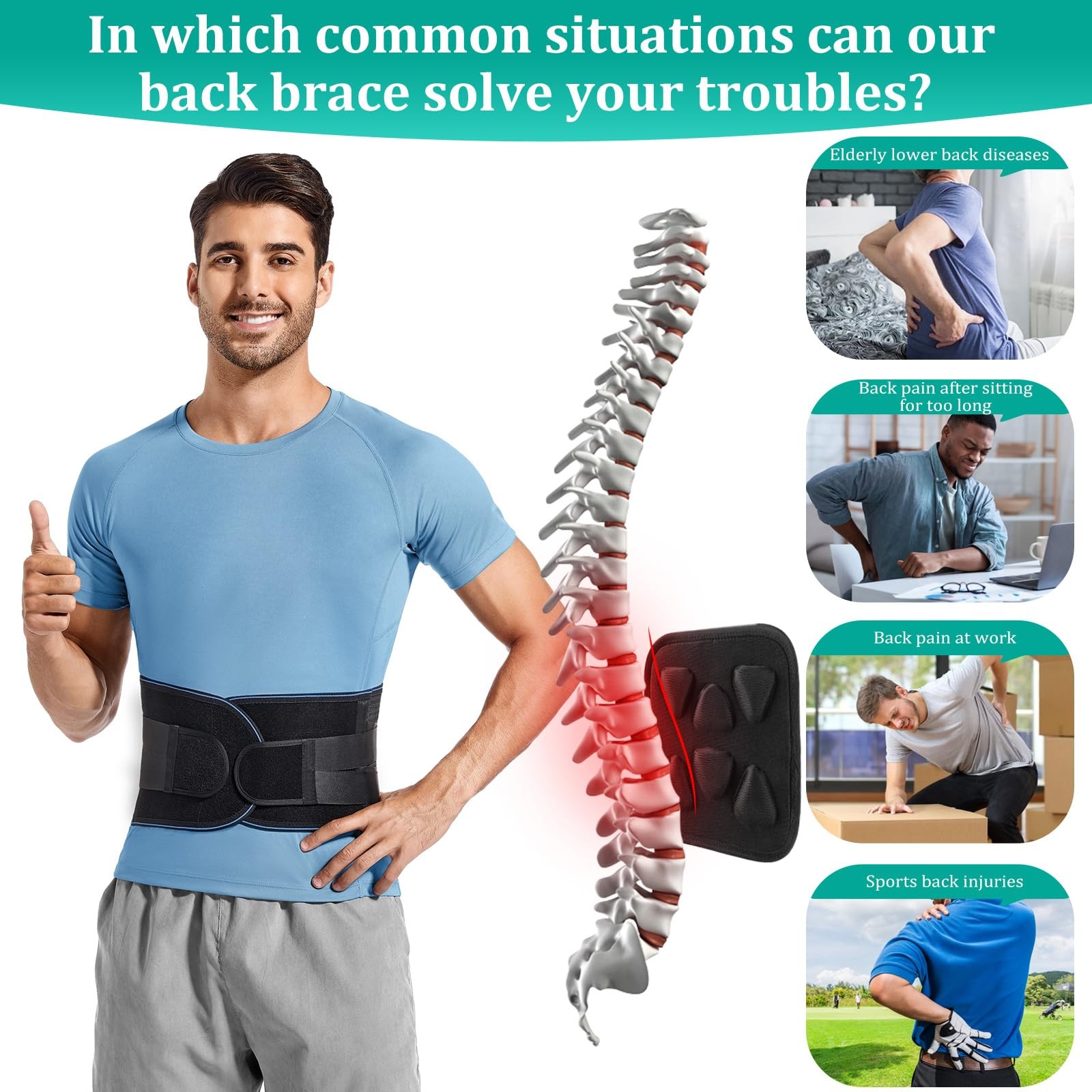 Adjustable Back Brace Sciatica Lumbar Support Belt B73 XLarge Posture Work