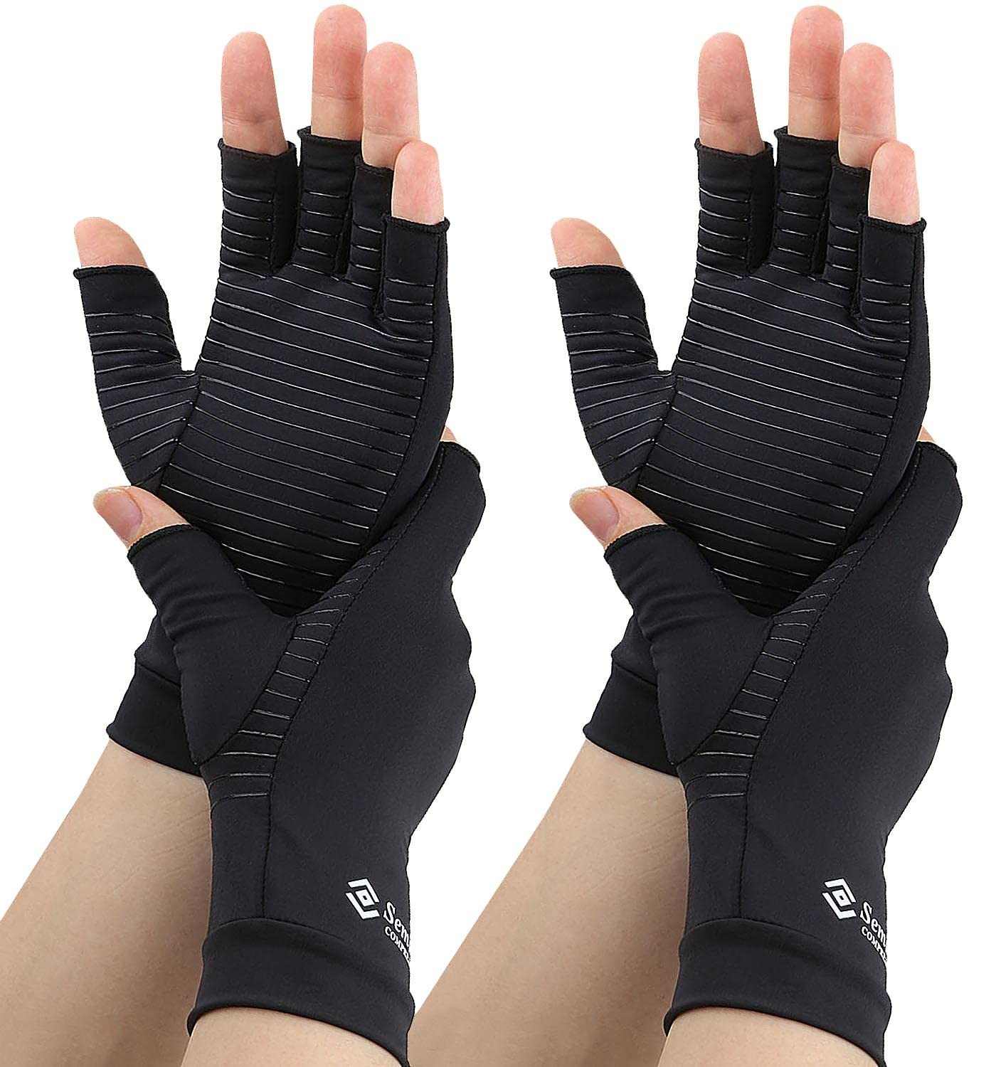 2 Pairs Compression Gloves for Women and Men, Medium (2 Pair), Black