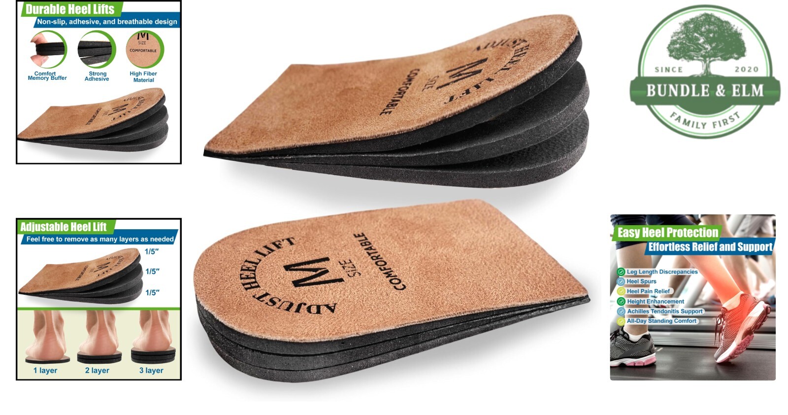 Heel Lifts for Men Women Pain Relief Shoe Inserts Height Increase Pack of 2