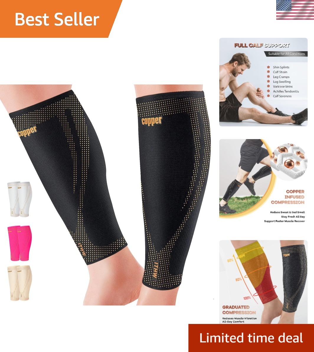 Copper Calf Compression Sleeves for Men & Women – X-Large Anti-Slip Support