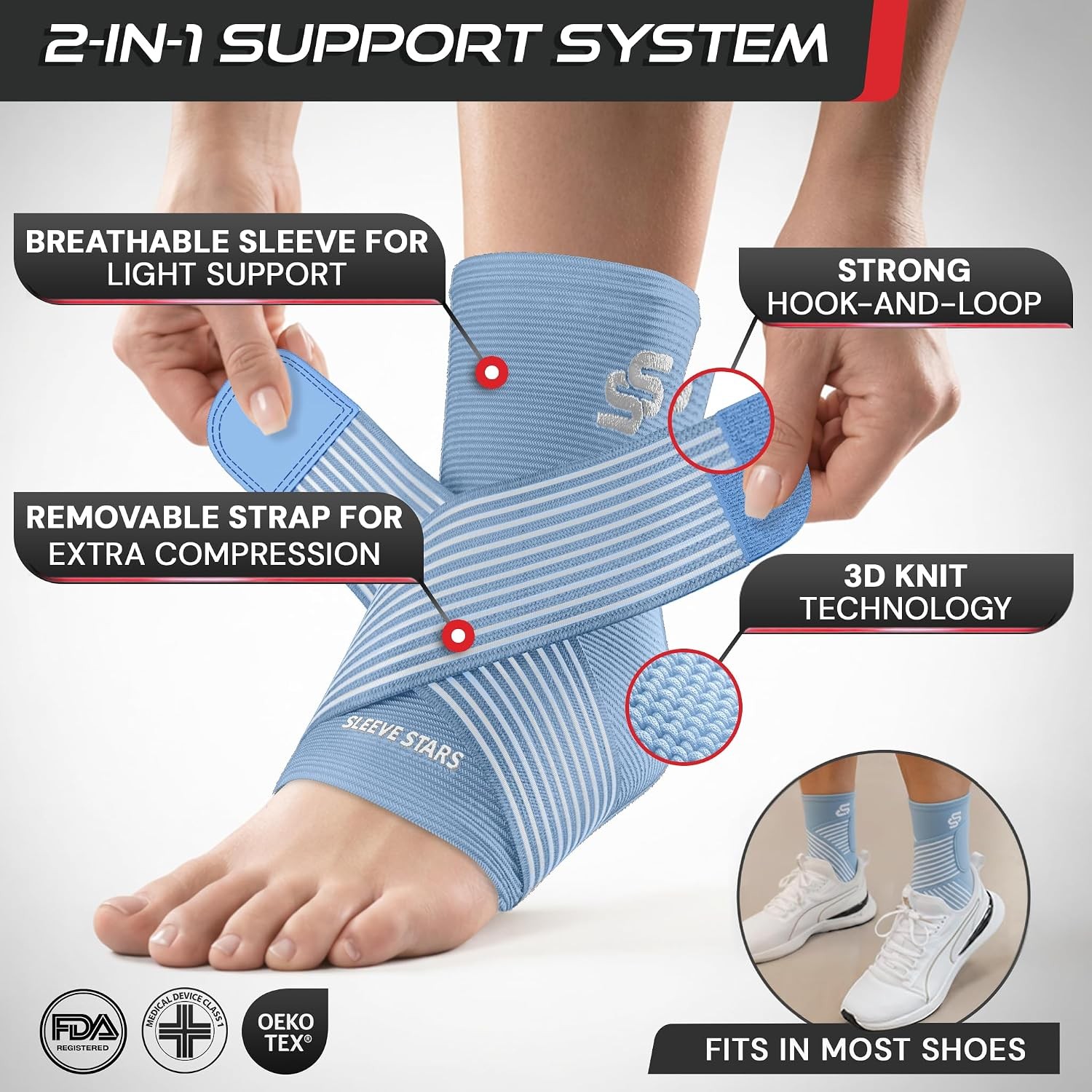 Sleeve Stars Ankle Brace for Women & Men, Ankle Wrap for Sprain, Compression