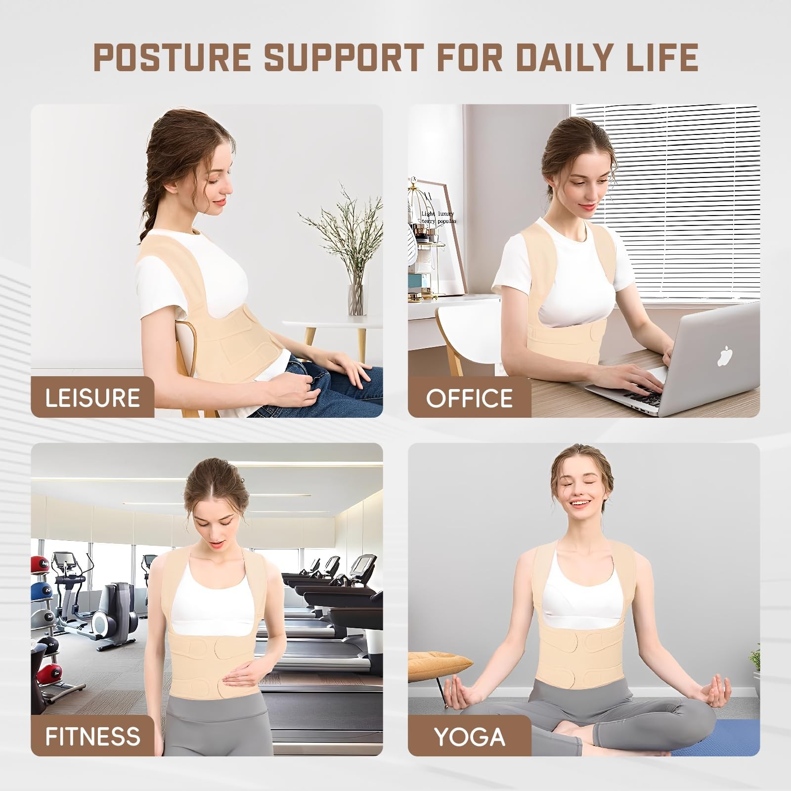 BLACKYEW Posture Corrector for Women & Men, Adjustable Back Large, Beige