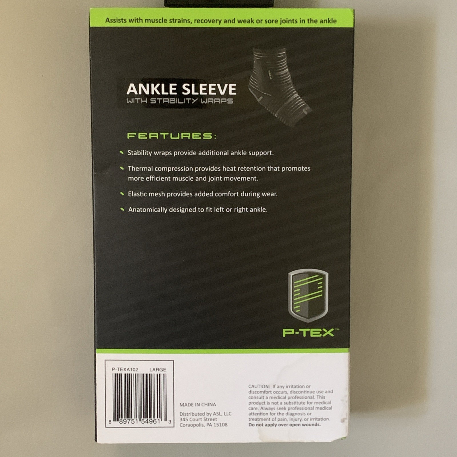 P-TEX **ANKLE SLEEVE**STABILITY WRAP** P-TEXA102**BLACK**ADULT LARGE ** NEW**