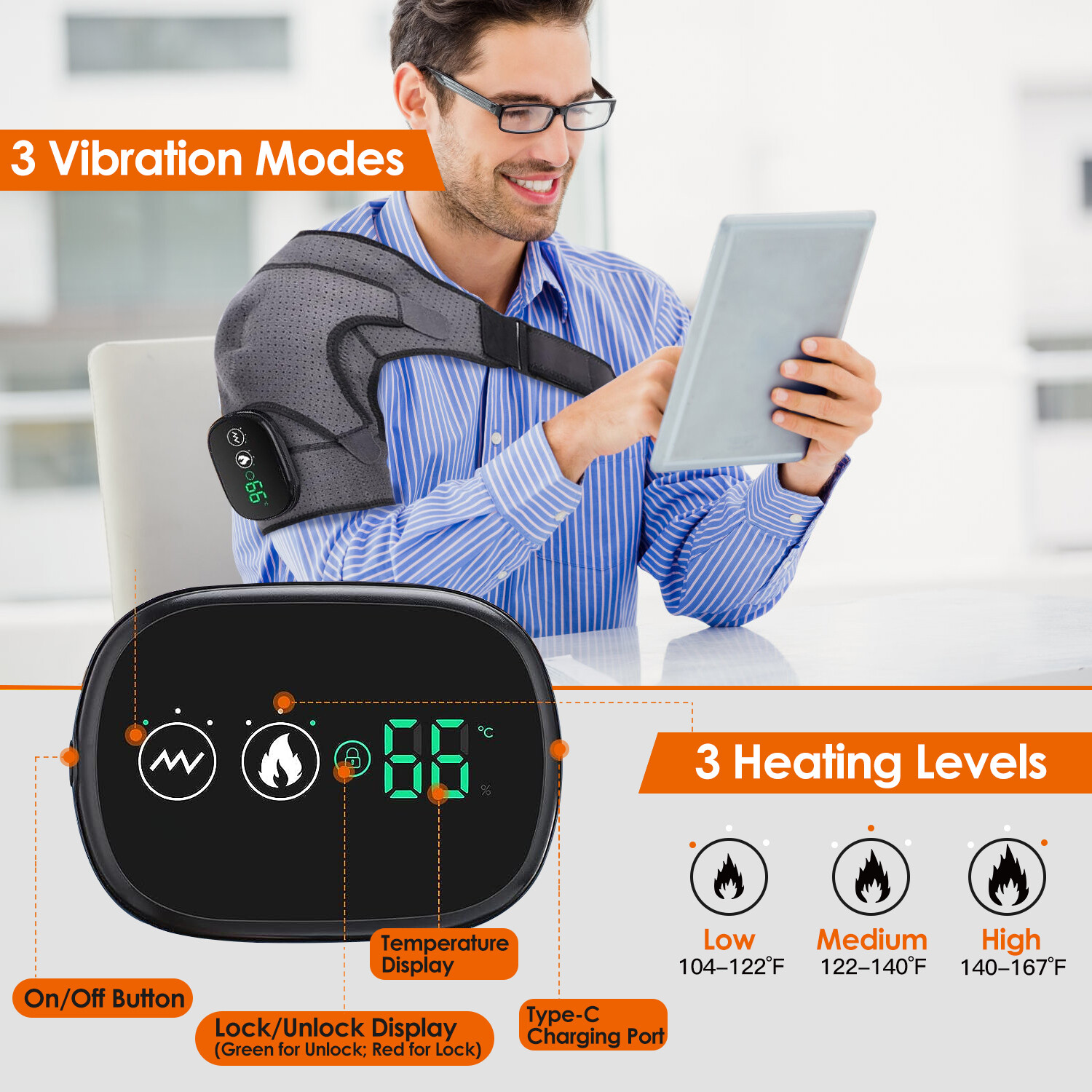 Shoulder Heating Pad Cordless Heated Shoulder Wrap Massager Shoulder Pain Relife