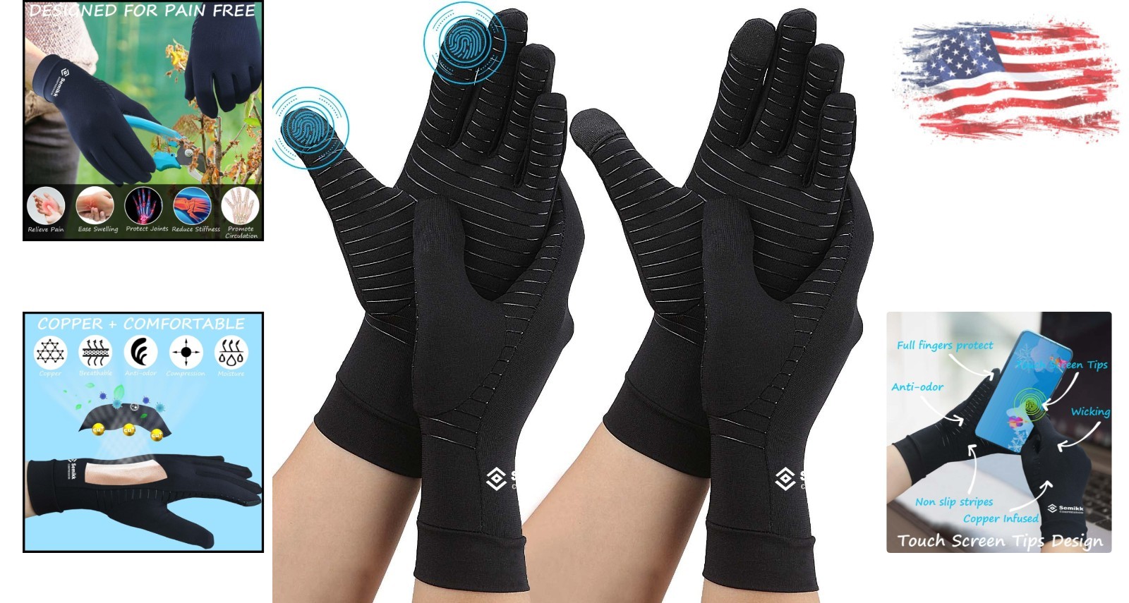 Everyday Support Large Compression Gloves with Touch Screen for Arthritis Pain