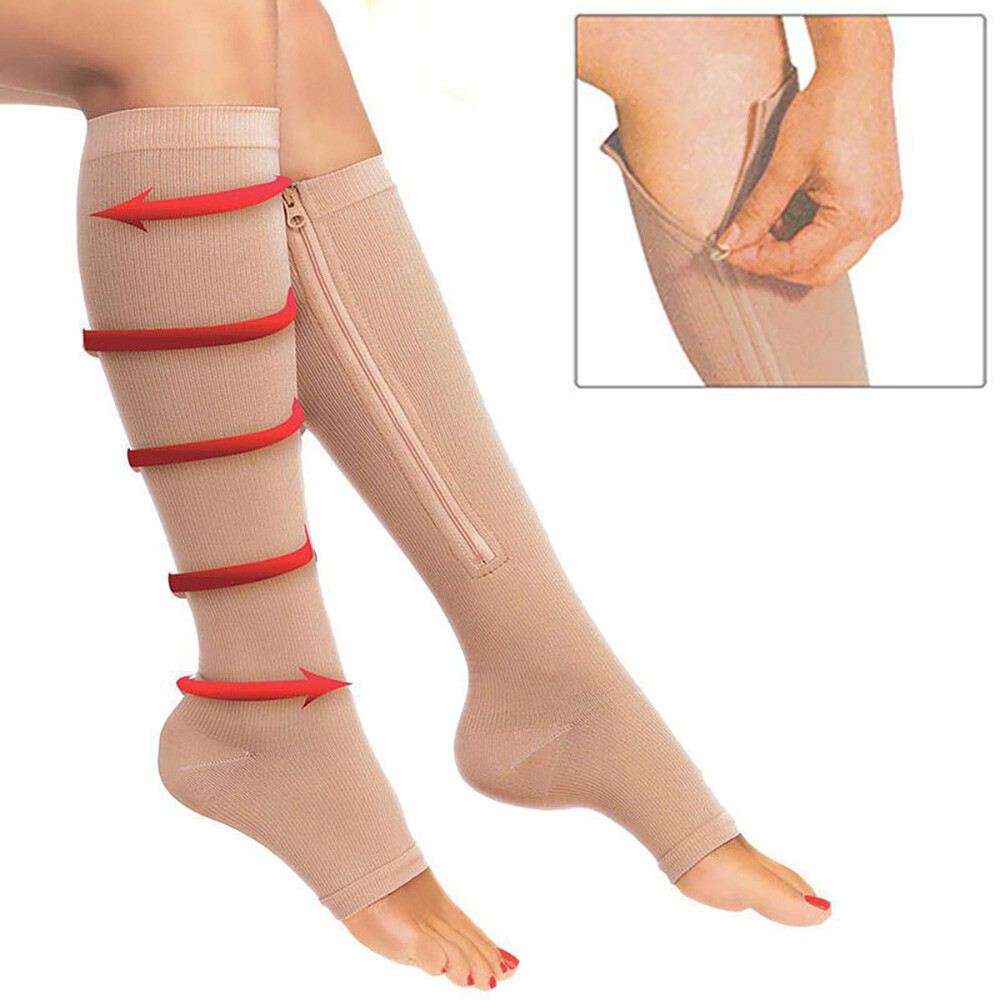 Women Men Open Toe Zipper Compression Socks 20-30mmHg Leg Calf Support Stockings