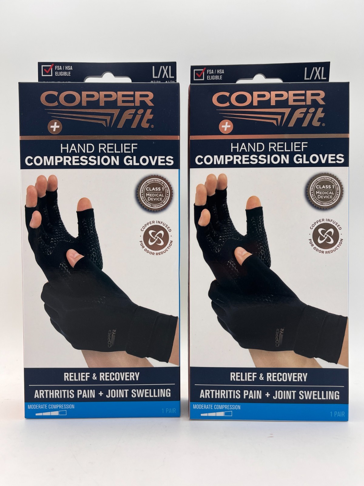 2x COPPER FIT HAND RELIEF COMPRESSION GLOVES SIZE LARGE / XLARGE NEW MR 1089