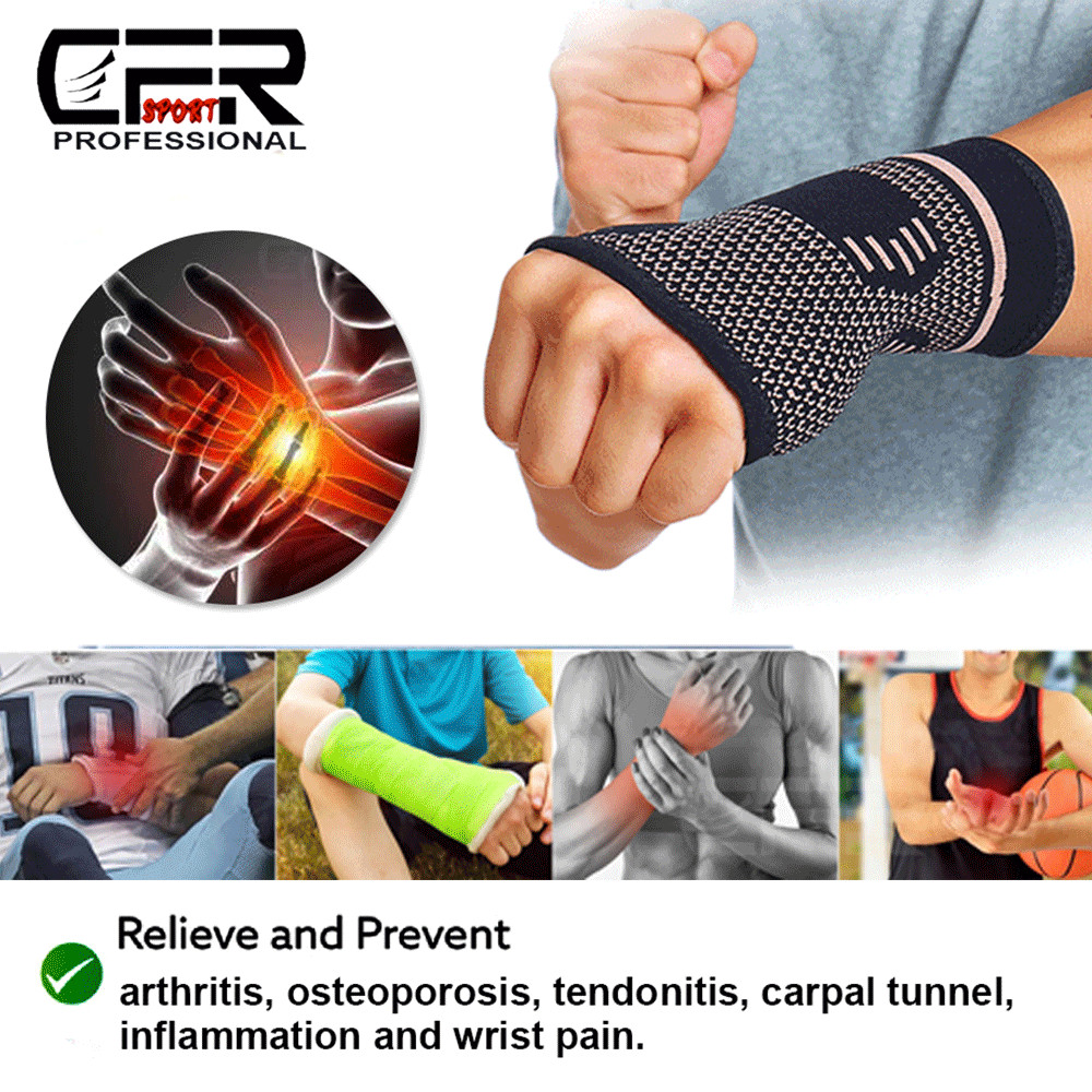 Copper Wrist Support Brace Compression Arthritis Sport Carpal Tunnel Hand Pain D