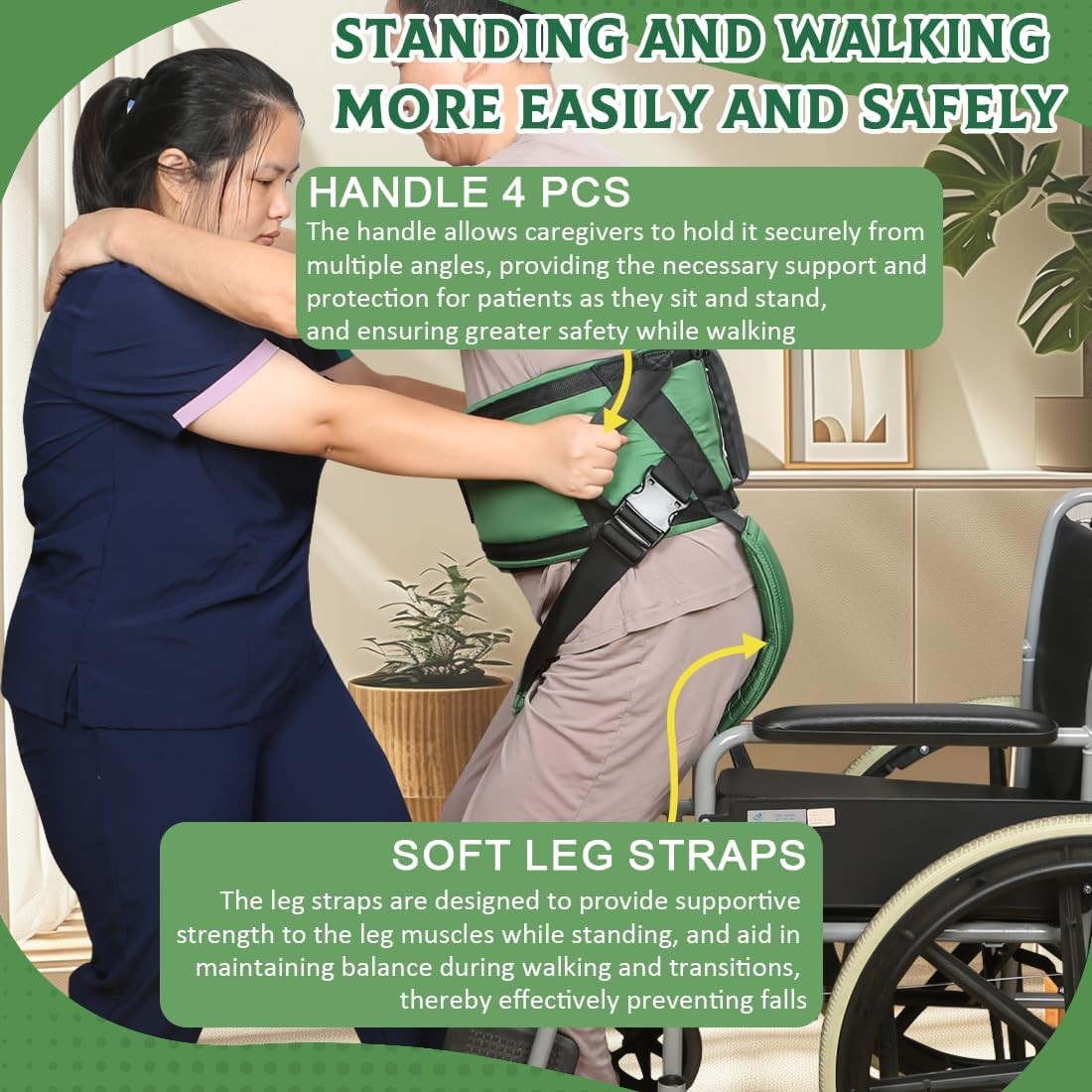 Gait Belt W/ Padded Handles & Leg Straps Seniors Medical Gate Belt Transfer