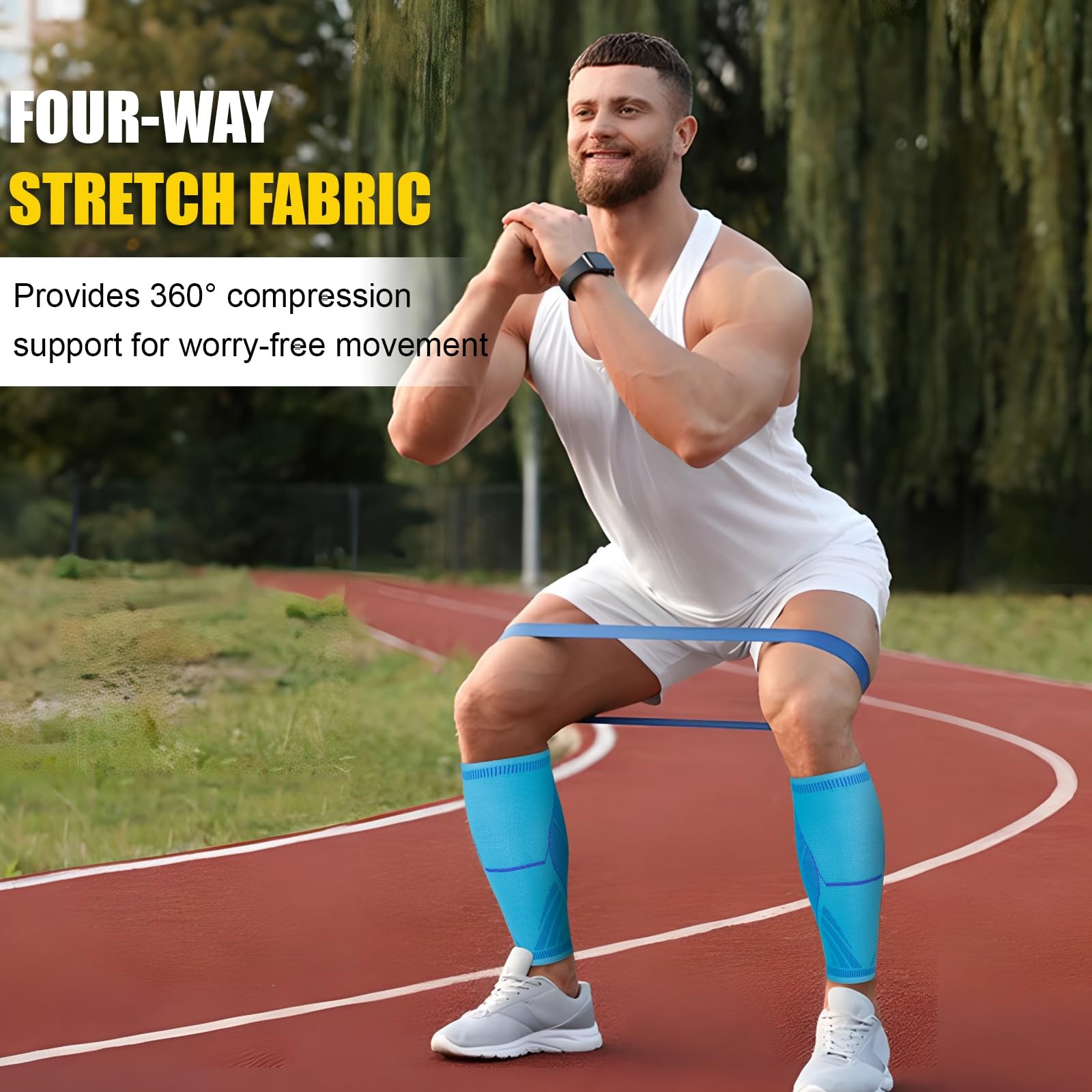 NuCamper Calf Compression Sleeve, Footless Socks for Large, Blue