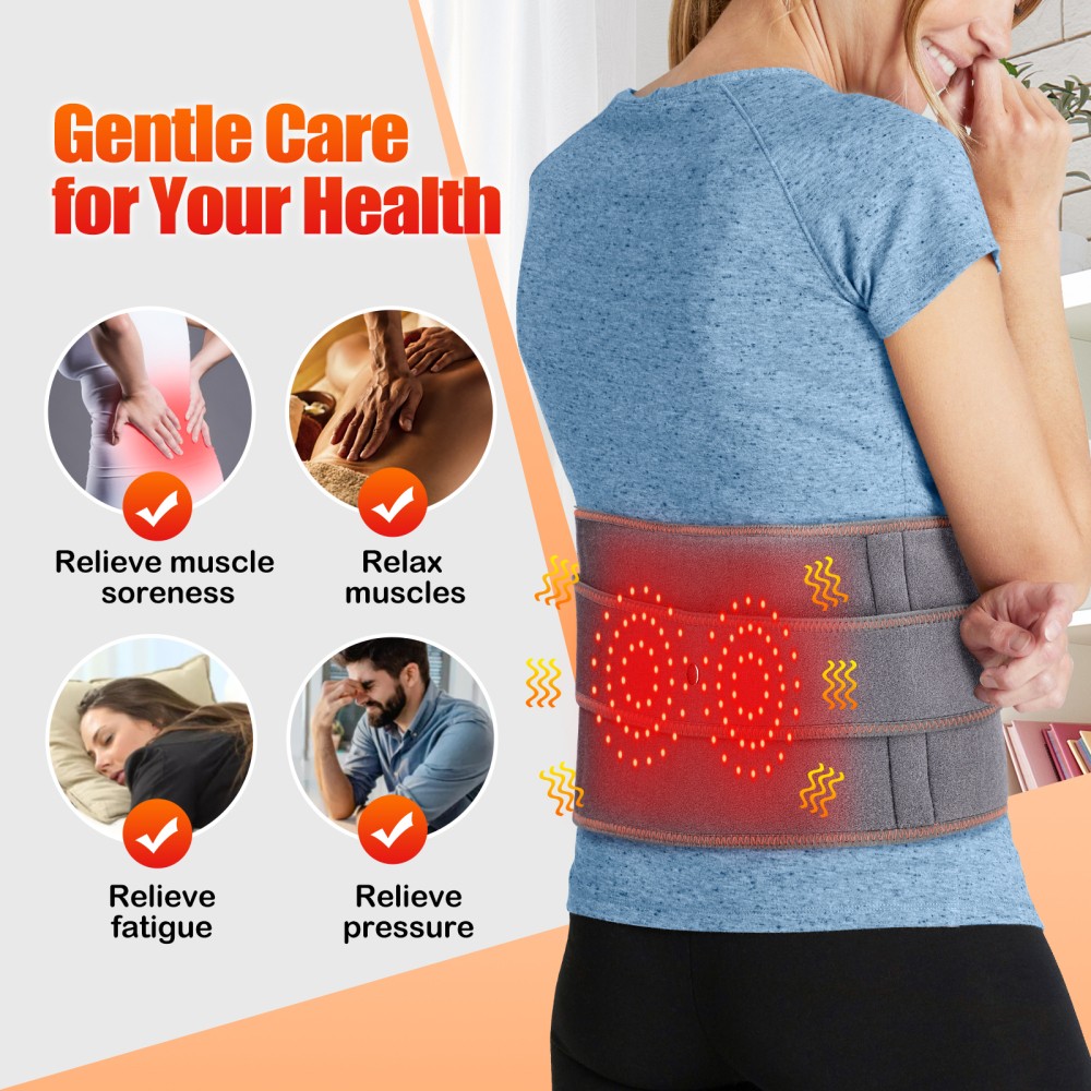 Cordless Heating Pad Belt Wrap for Back Massager with 3 Heating and 3 Vibration