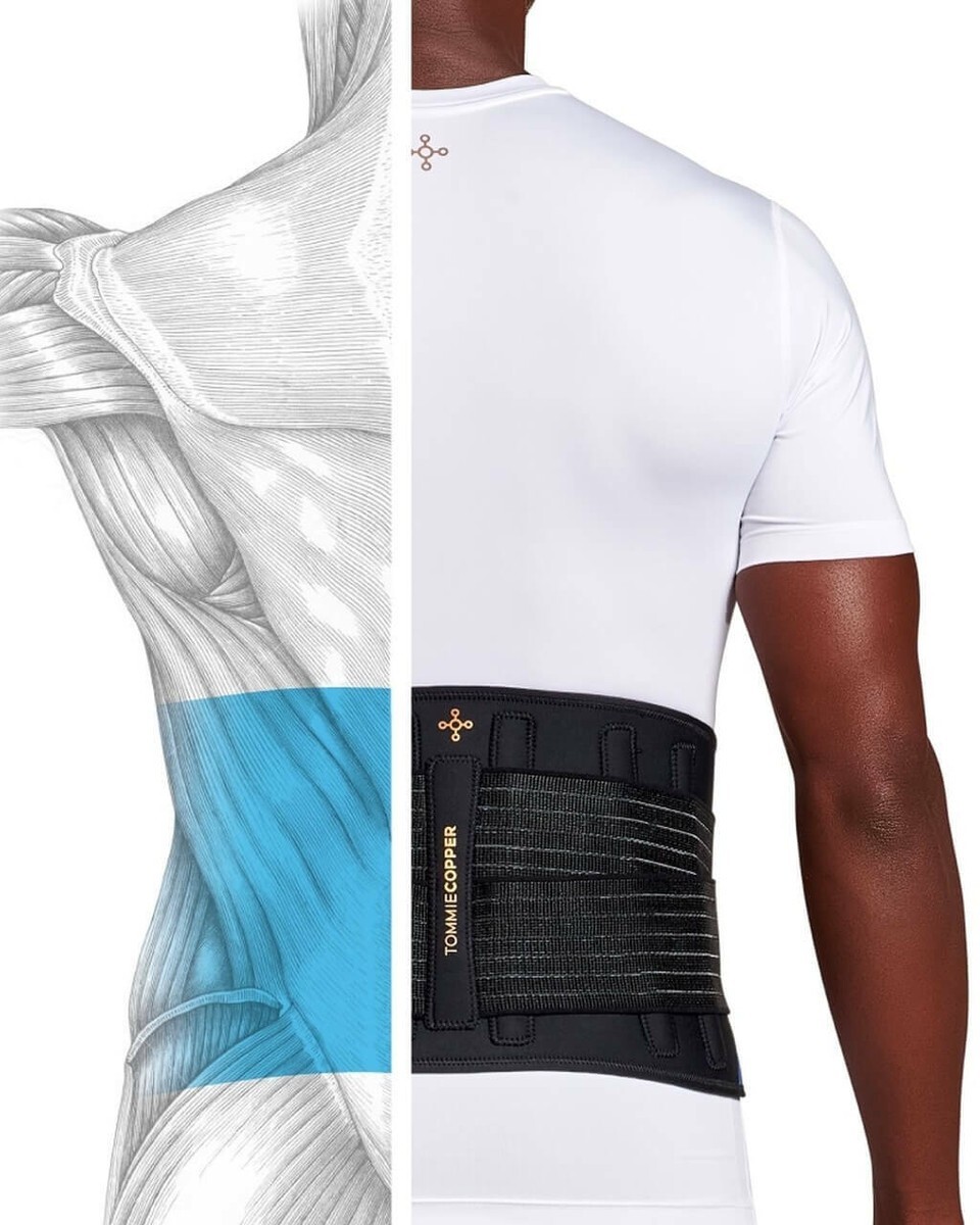 TOMMIE COPPER ADJUSTABLE COMPRESSION BACK BRACE Unisex Size L / XL BLACK / BLUE