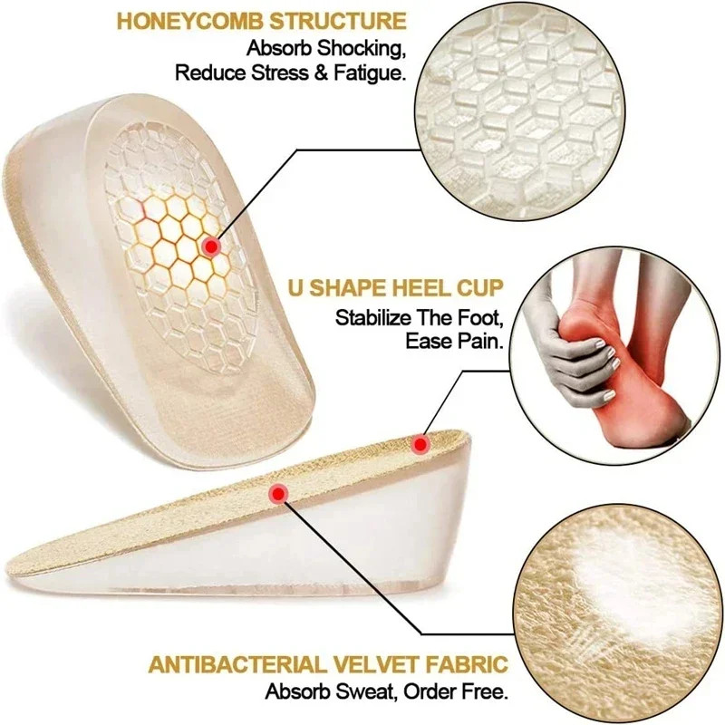 Silicone Height Increasing Insoles Invisible Heel Pads Shock Absorbing Insoles f