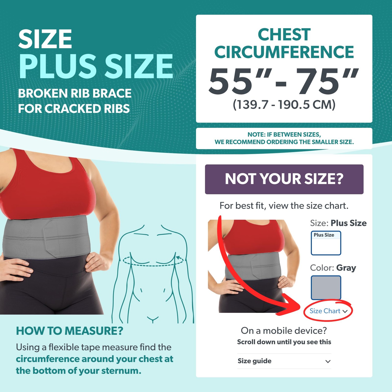 Plus Size Broken Rib Brace Protector Compression Wrap Chest Support Belt Gray