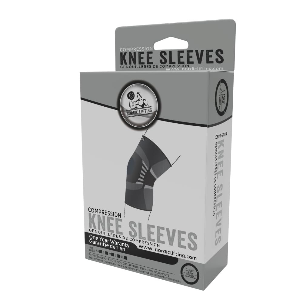 Nordic Lifting Knee Compression Sleeves, 1 Pair, Support for XX-Large, Grey