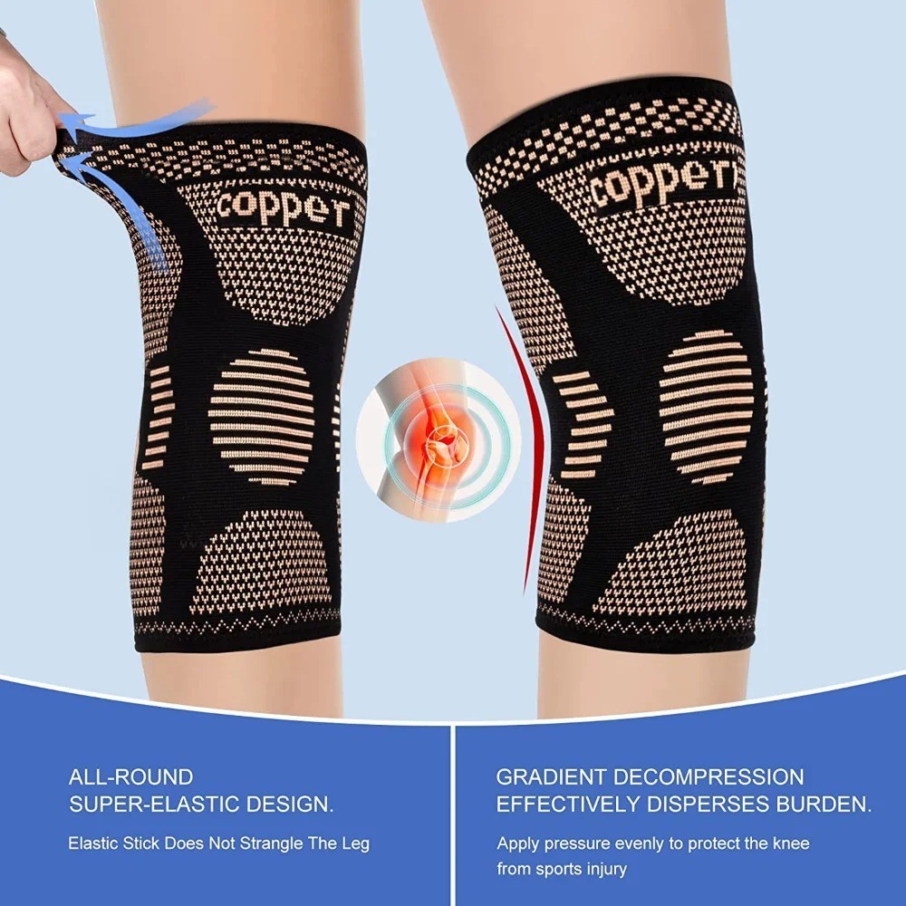 2x Copper Knee Compression Sleeves Brace Support for Arthritis Sports Joint Pain