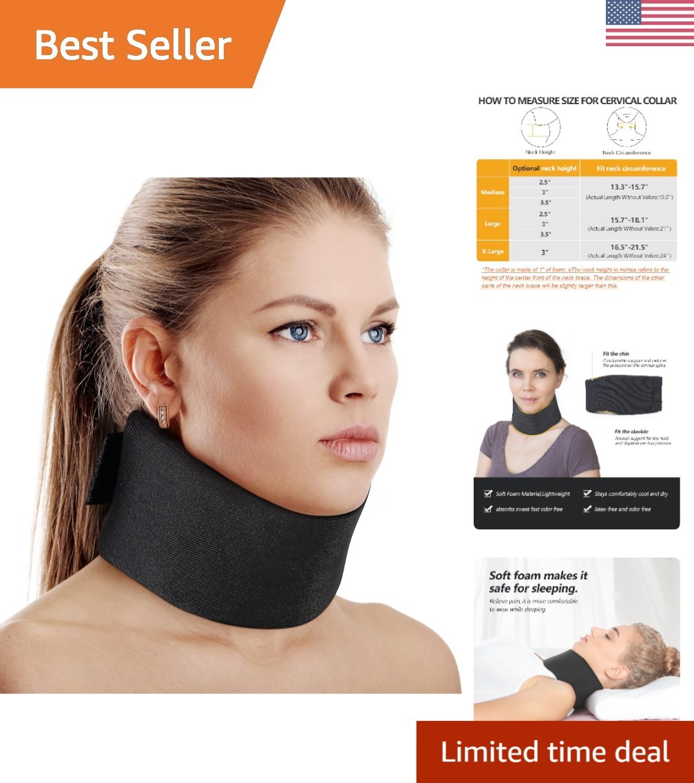 Adjustable Soft Foam Cervical Collar – Neck Support for Pain Relief, M Size