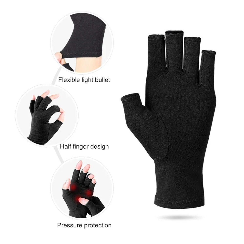2 Pair Unisex Arthritis Compression Gloves Relieve Muscle Pain Fingerless Gloves