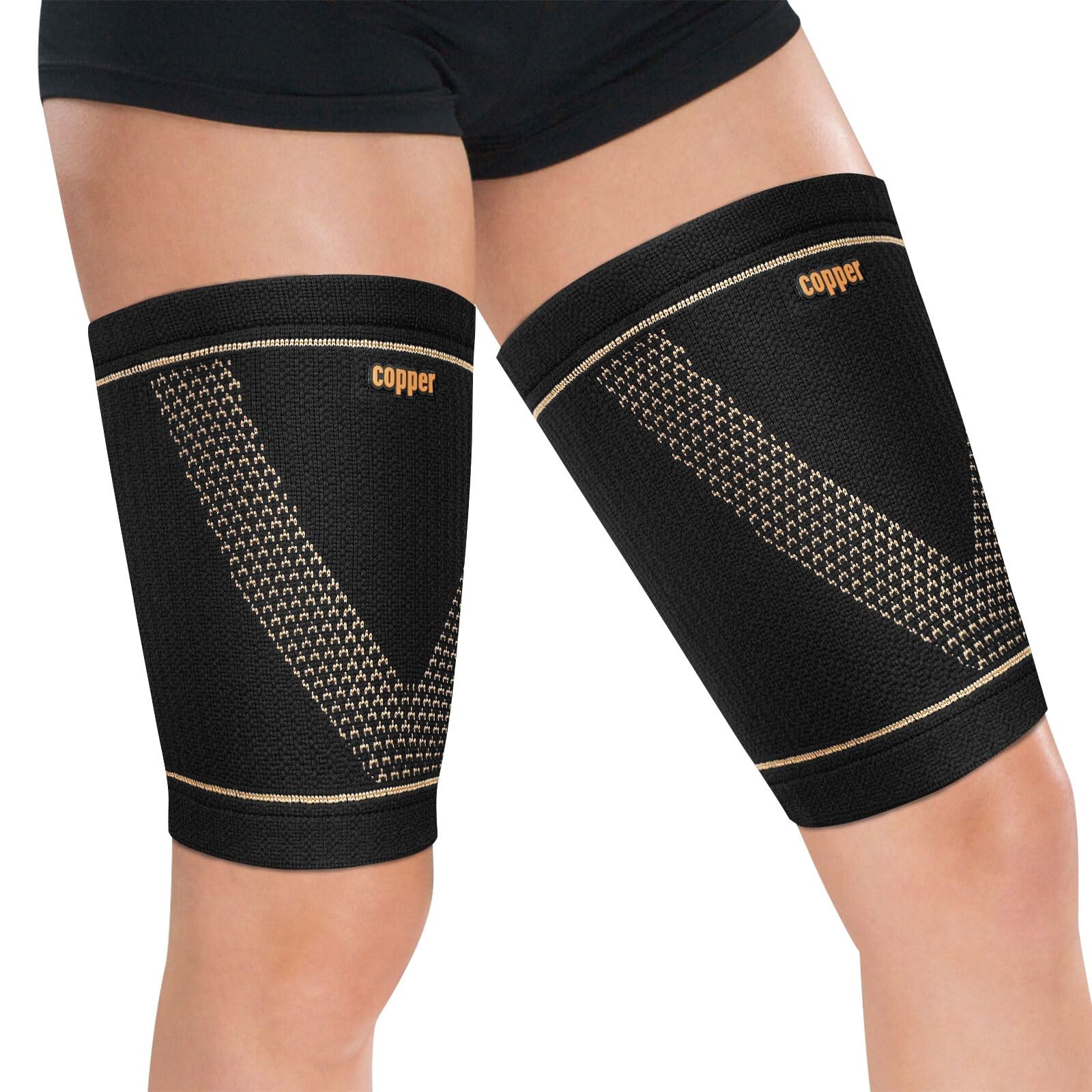 Copper Hamstring Compression Sleeve Thigh Support Relieve Groin Black Large