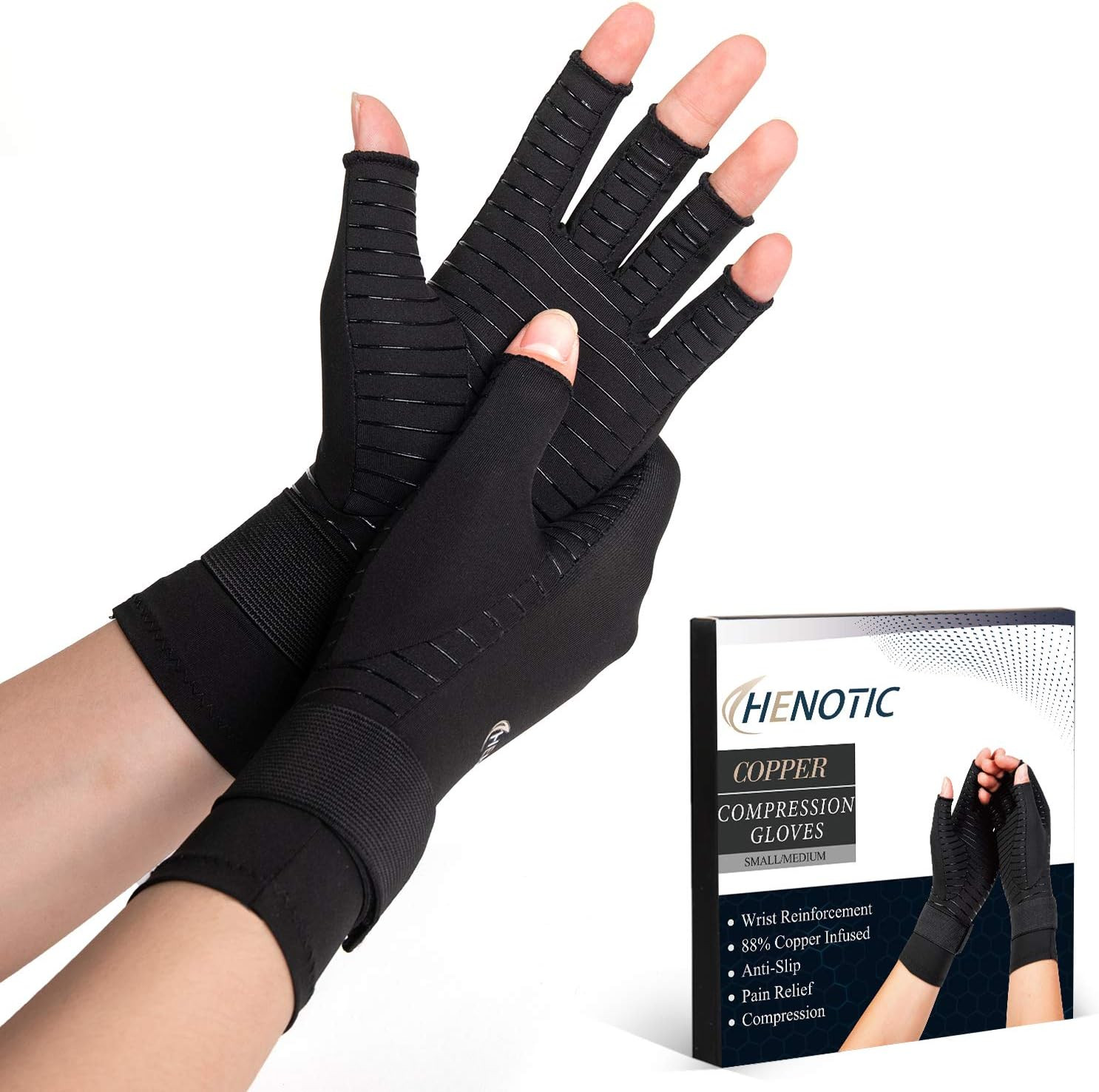 Guantes cobre artritis compresion sin dedos alivio dolor muneca articulacion