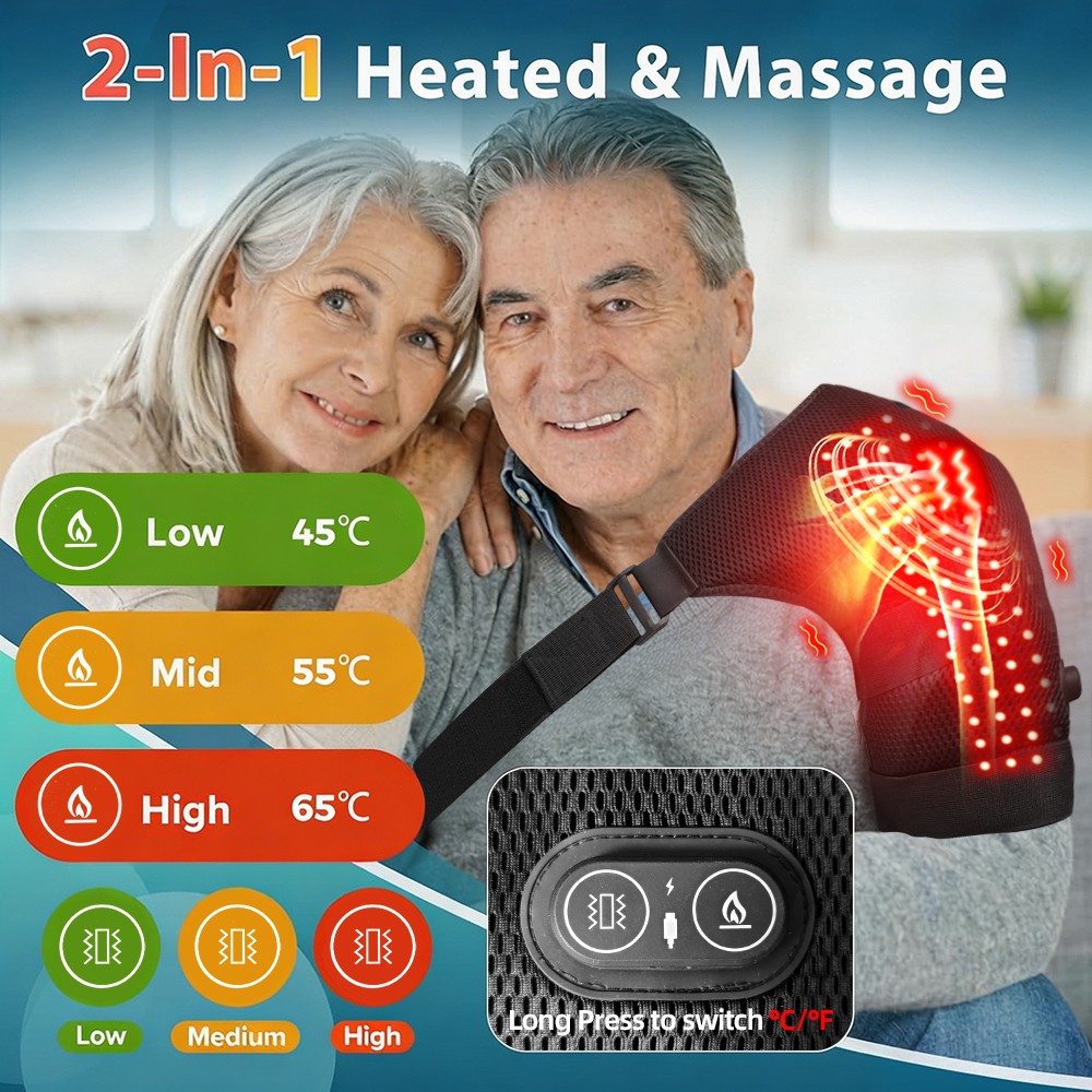 Red Light Shoulder Massager Pain Relief with 3 Vibration Modes, 3 Heating Levels