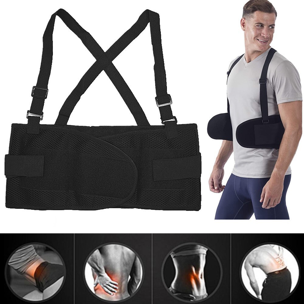 Heavy Weight Lift Lumbar Lower Back Waist Support Belt Brace with Suspender Work