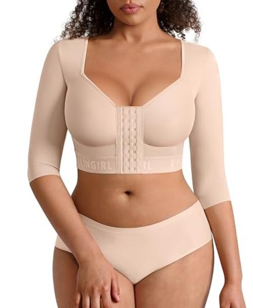 Arm Compression Sleeve Women Post Surgery Arm Shaper Bra | Front Small Khaki