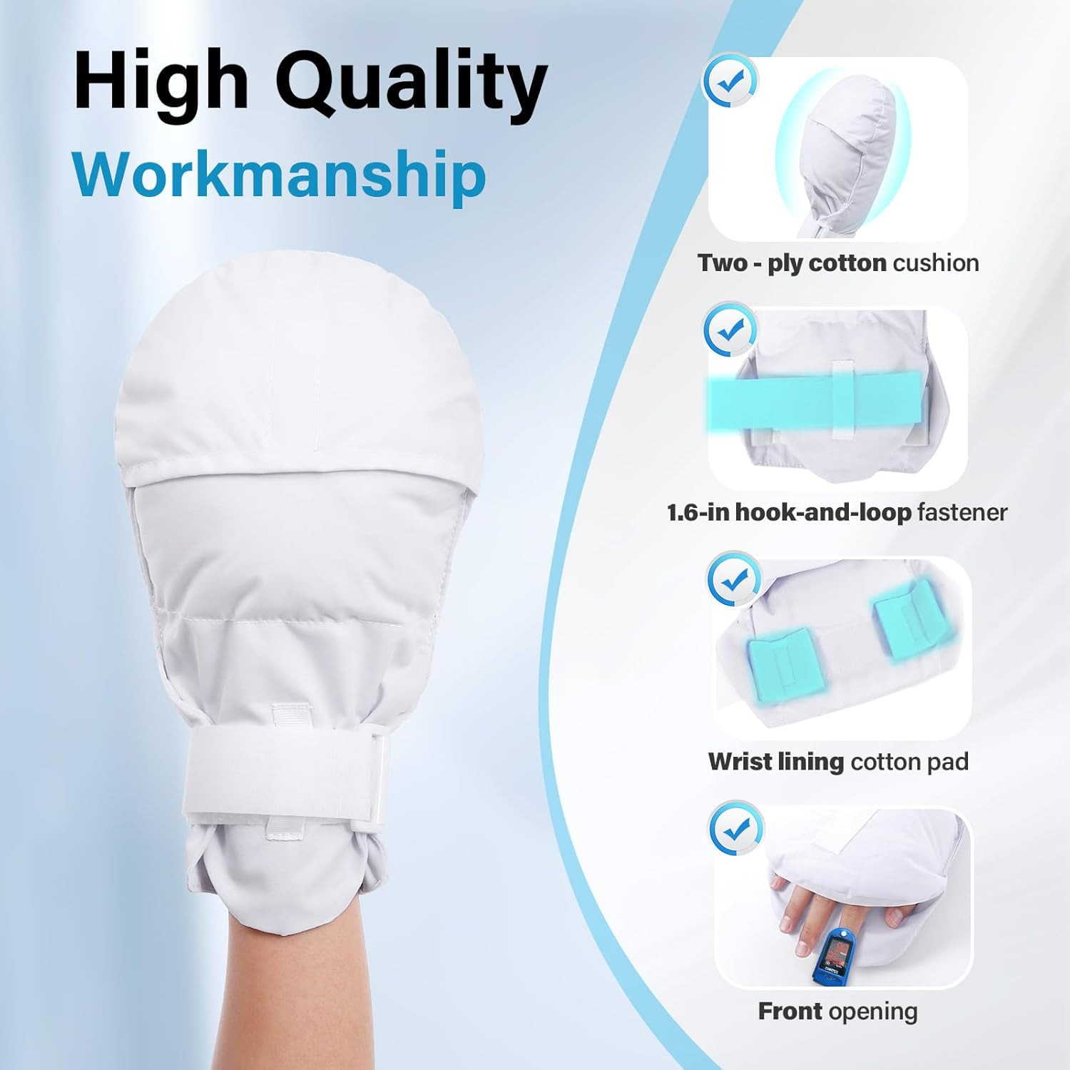 Dementia Gloves 2Pcs |Double-Padded Restraint Security Mitts,Open Front Design,H