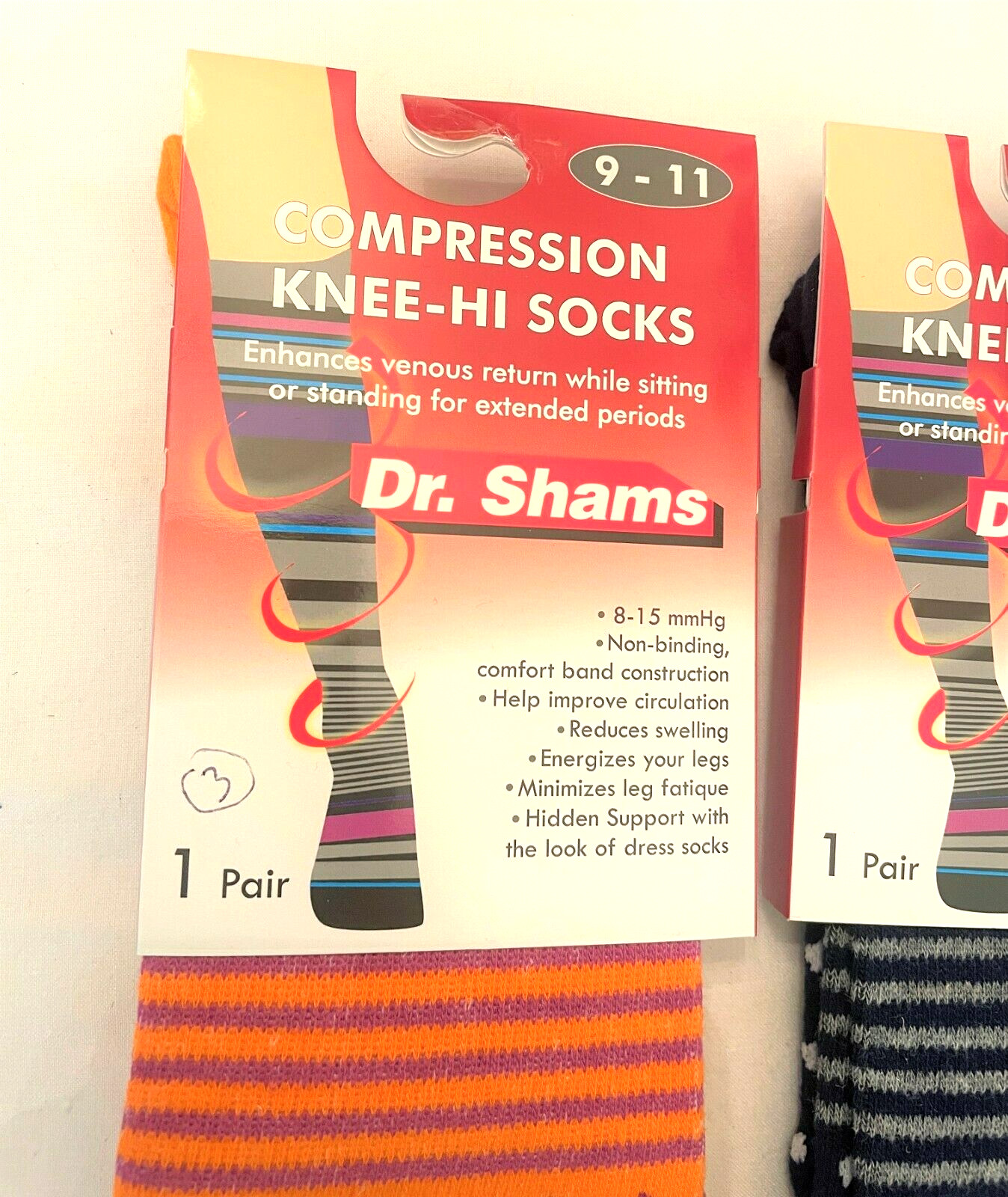 3 pair Compression Socks Size 9-11 Knee High Socks Dr. Shams Moderate 8-15 mm Hg