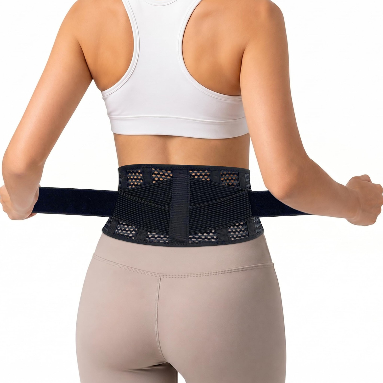 TitanGuard Breathable Thin Back Brace XS/S(Waist:27.5″-35″), Black and Grey