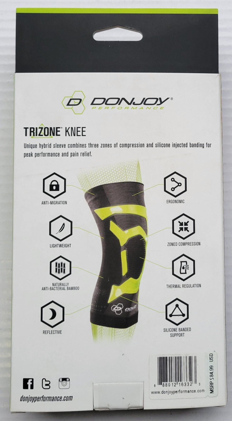 DonJoy Performance TriZone Knee Support Sleeve – XL