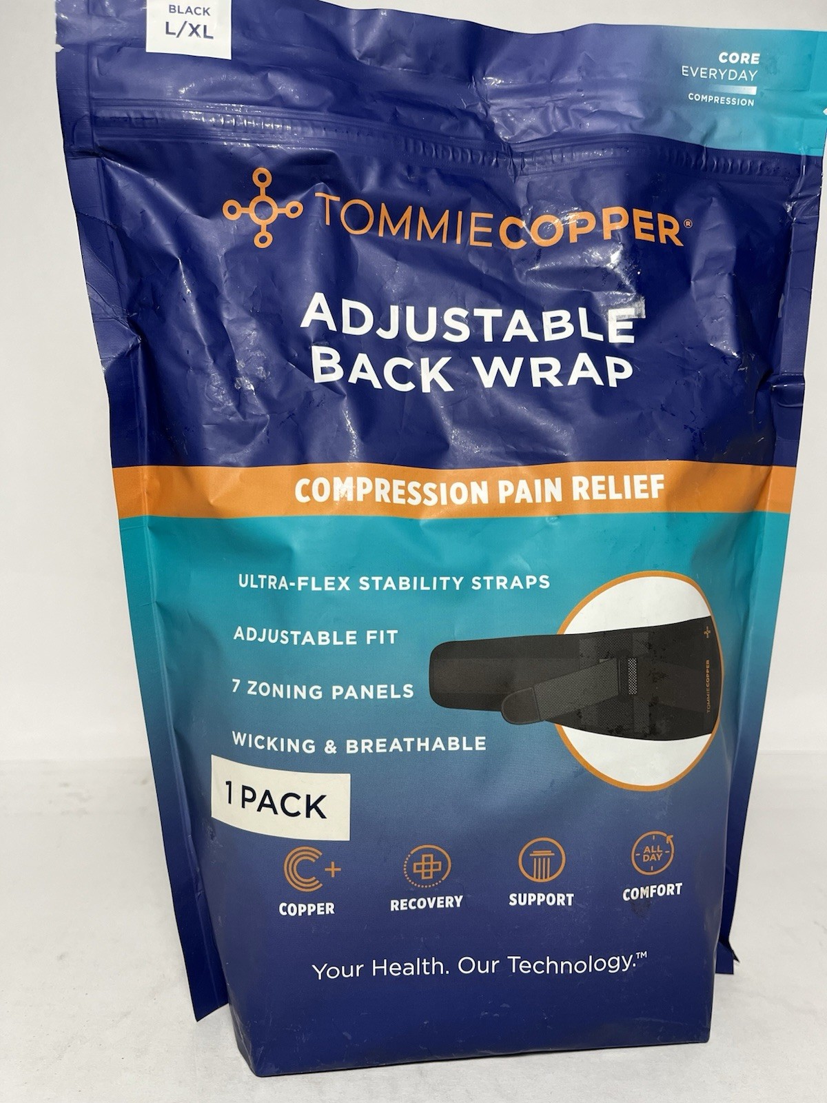 Tommie Copper Compression Pain Relief Adjustable Back Wrap L/XL New