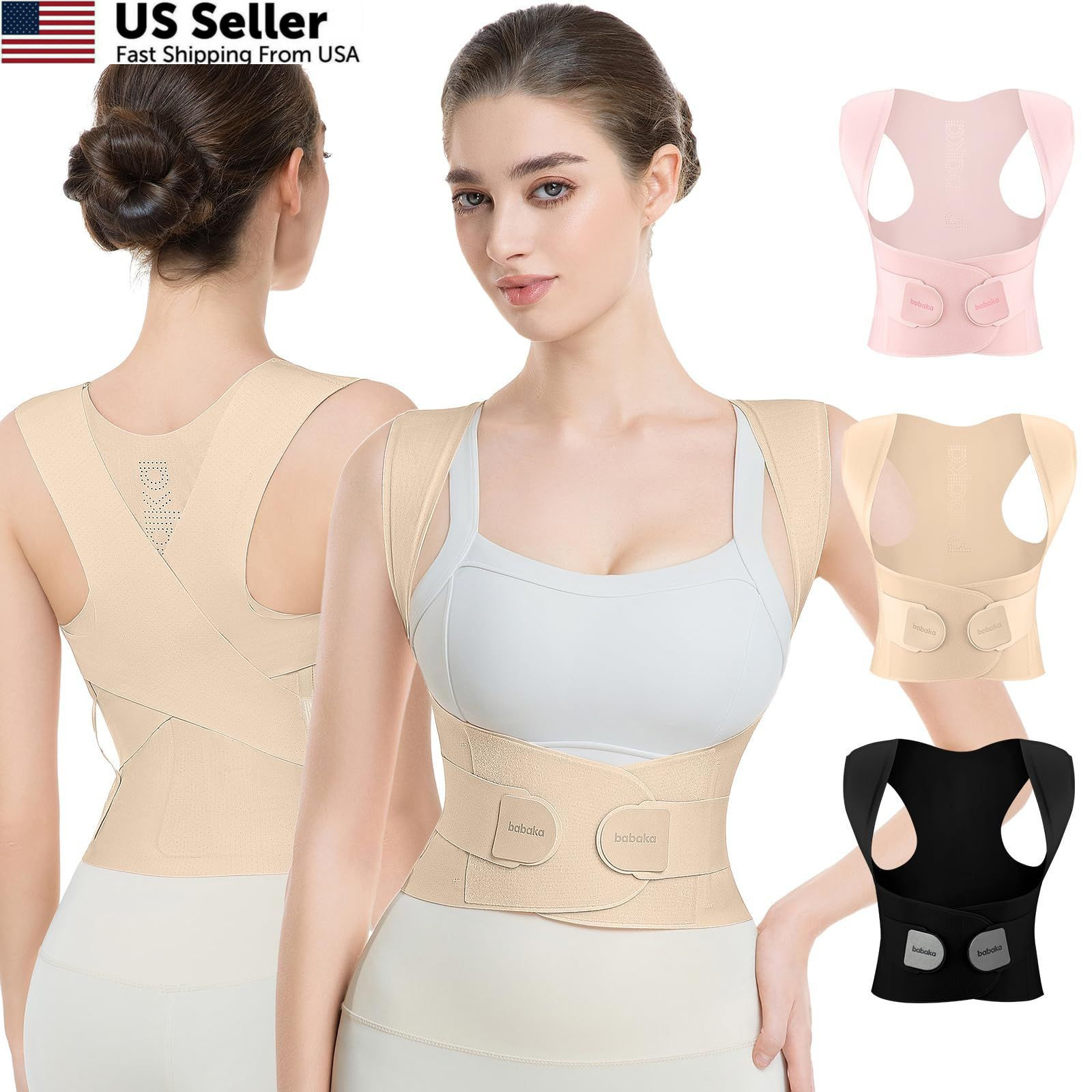 babaka Posture Corrector for Women, Invisible Lightweight Small, Beige