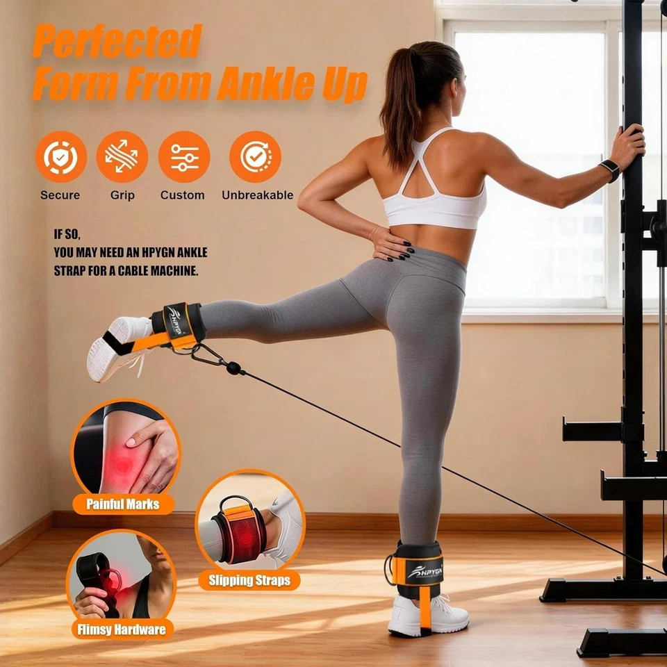 Ankle Strap for Cable Machine, Padded Ankle Straps for Cable Machine Kickbacks,