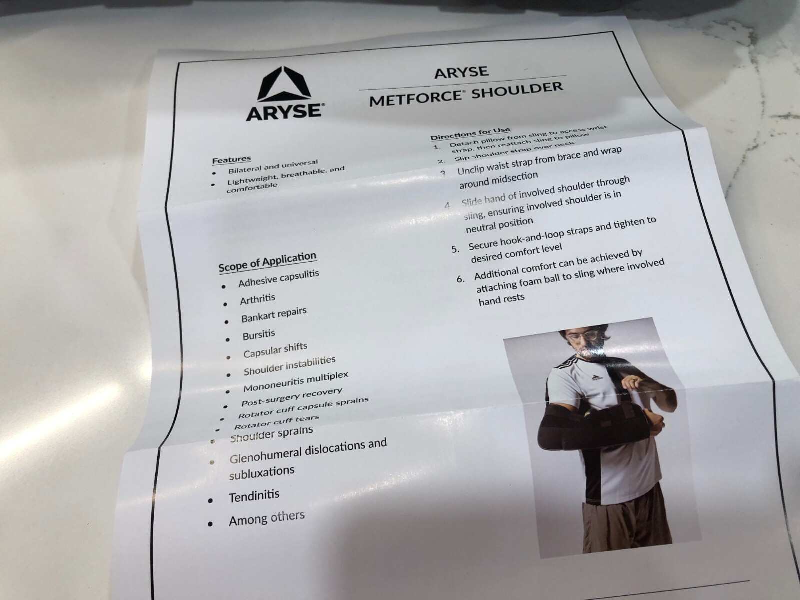 Aryse Metforce Shoulder Brace Immobilizer Universal Fit L3670 AY-70