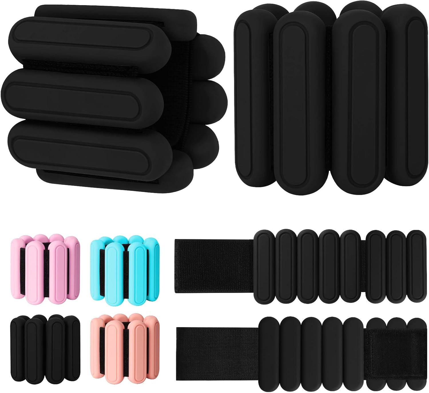 Adjustable Wrist & Ankle Weights Set of 2(1Lbs Each), Premium Silicone Wearable