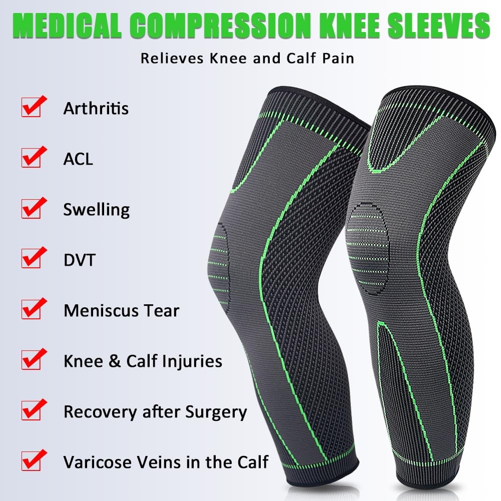 beister 1 Pair Full Leg Compression Sleeves 2X-Large (2 Count), Green-long