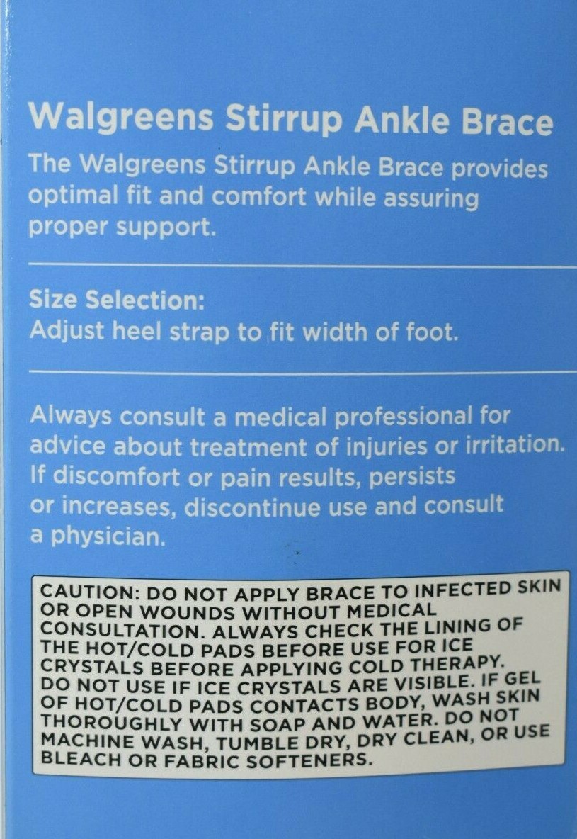 Walgreens Adjustable Stirrup Ankle Brace Hot or Cold Left or Right Foot One Size