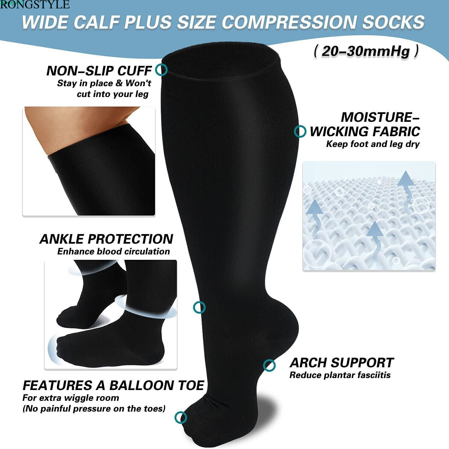 2XL 3XL 4XL 5XL 6XL 7X Wide Calf Plus Size Compression Socks Women Men 20-30mmHg