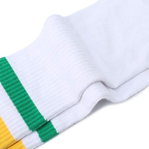 Knee High Tube Socks: Over the Calf Retro Striped One Size White/Green/Yellow