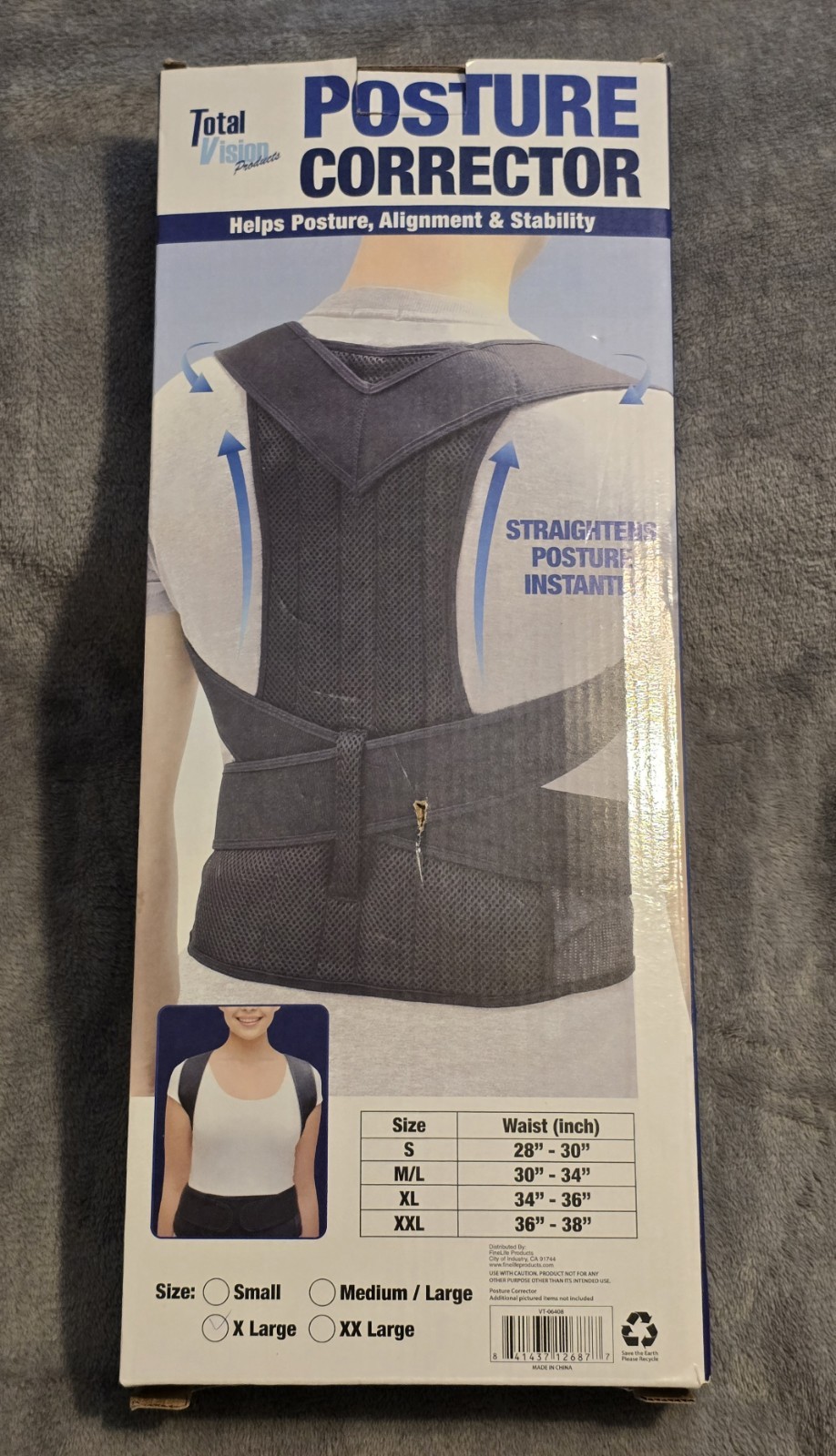 TOTAL VISION Back Brace Posture Corrector Shoulder Back Support Belt Unisex XL