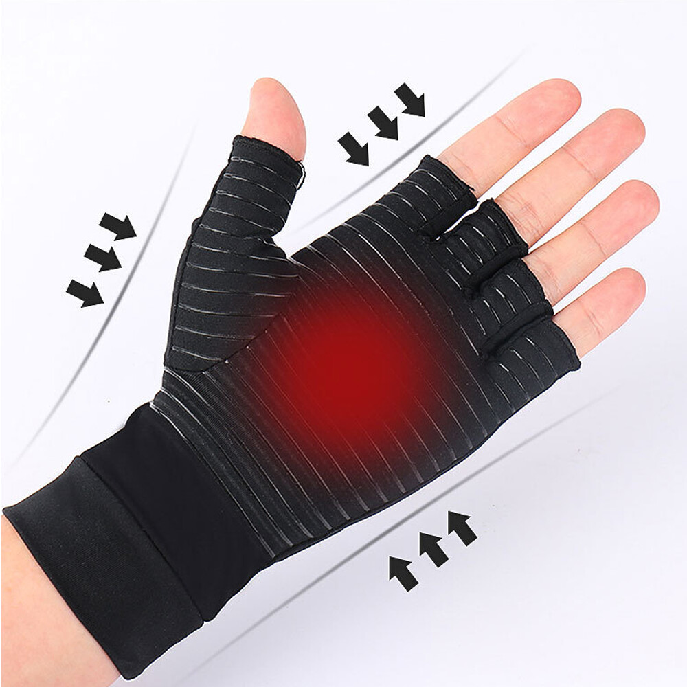 2 pair Anti Arthritis Gloves Copper Compression Fingerless Hand Support Joint US