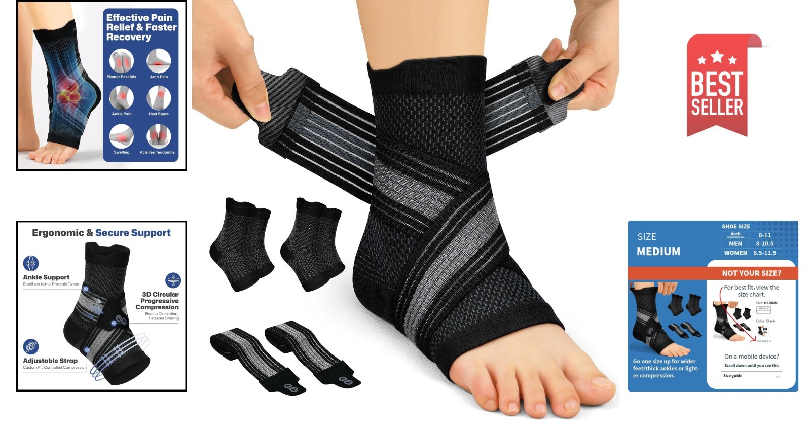 2 Pack Ankle Brace Support Compression Sleeve Fasciitis Pain Relief Foot Wrap