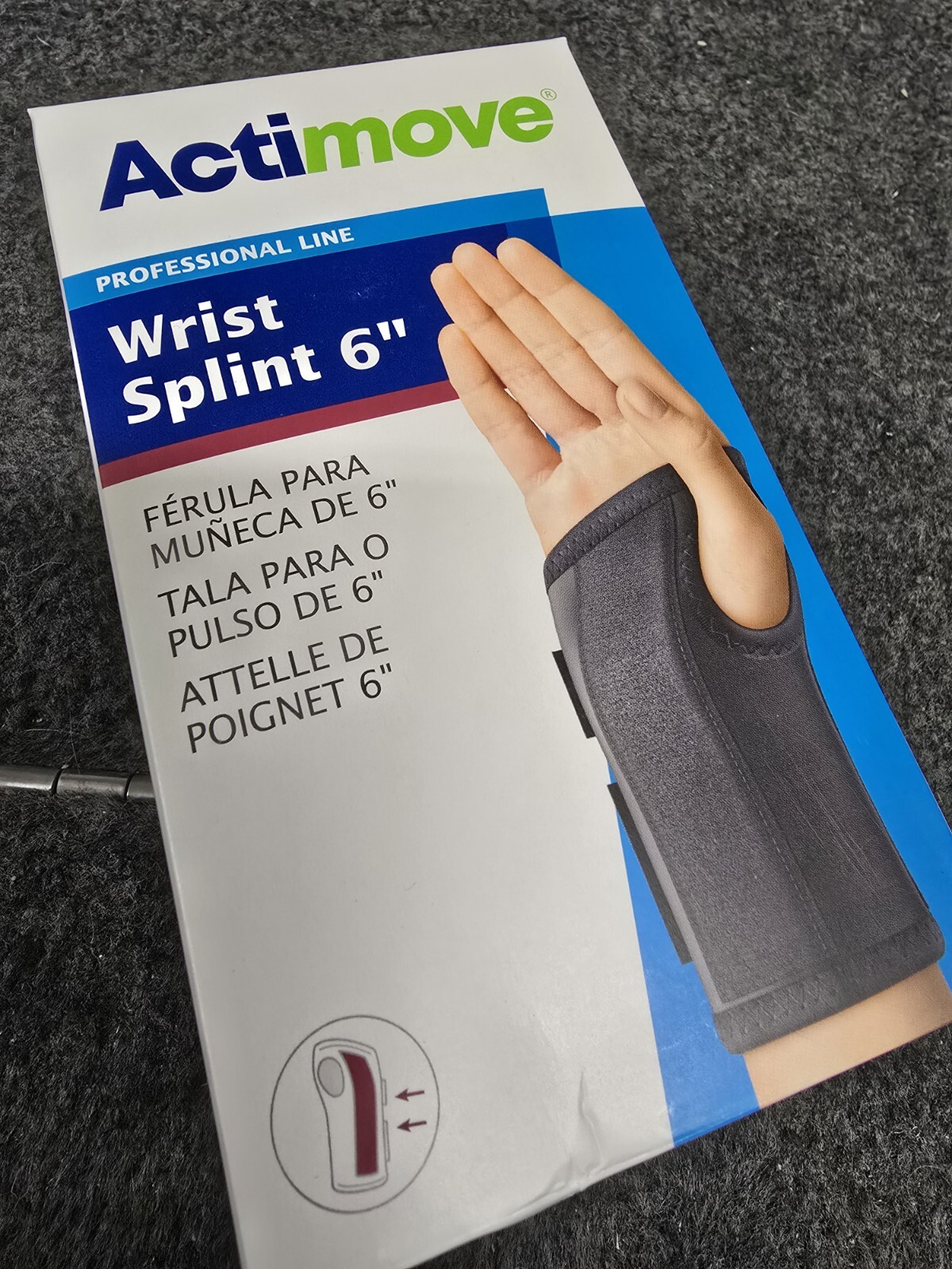 ACTIMOVE PROFESSIONAL LINE WRIST SPLINT 6 INCH, LEFT HAND, X-LARGE, BLACK, NEW