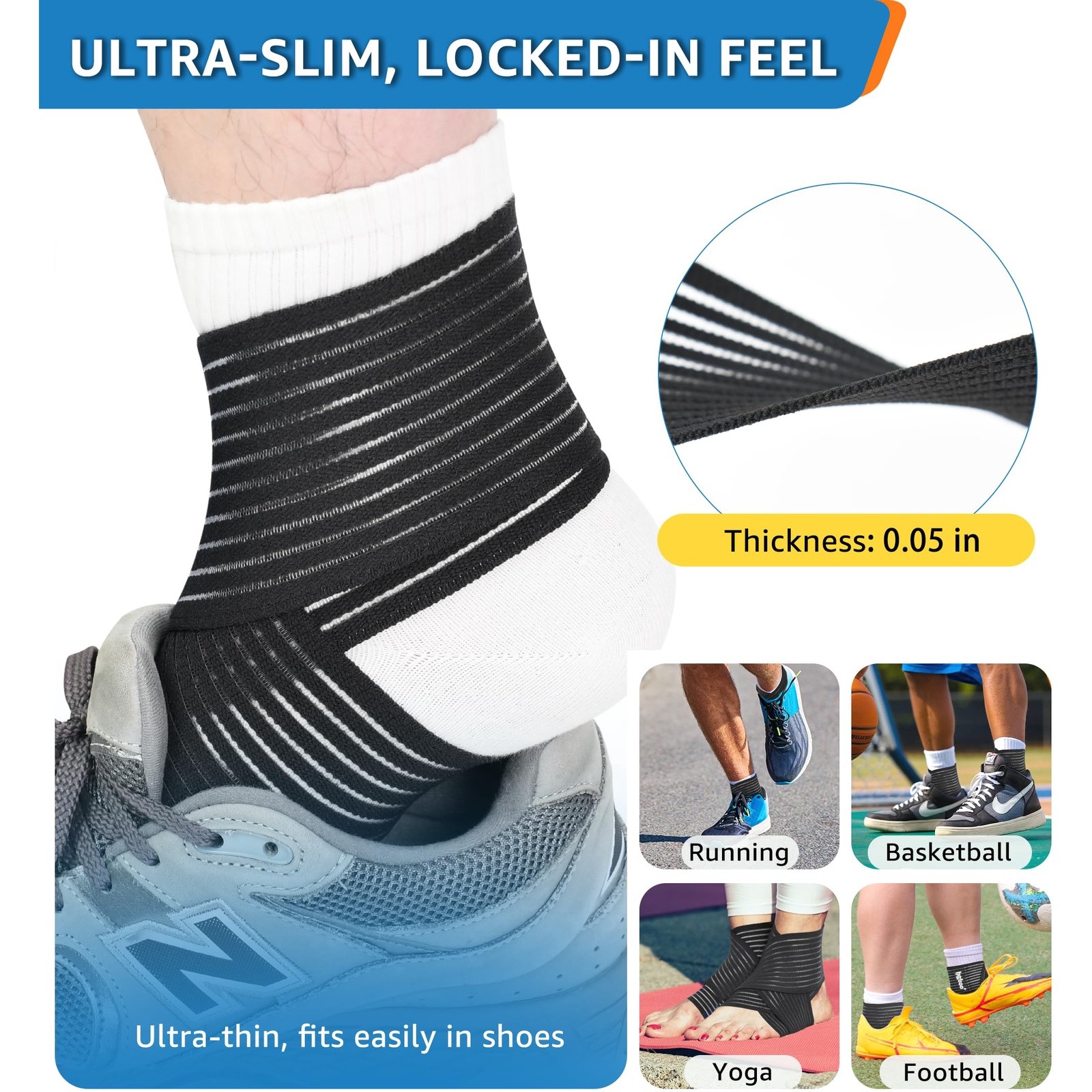 HGBOO Ankle Brace 2 Pack Black Compression Support